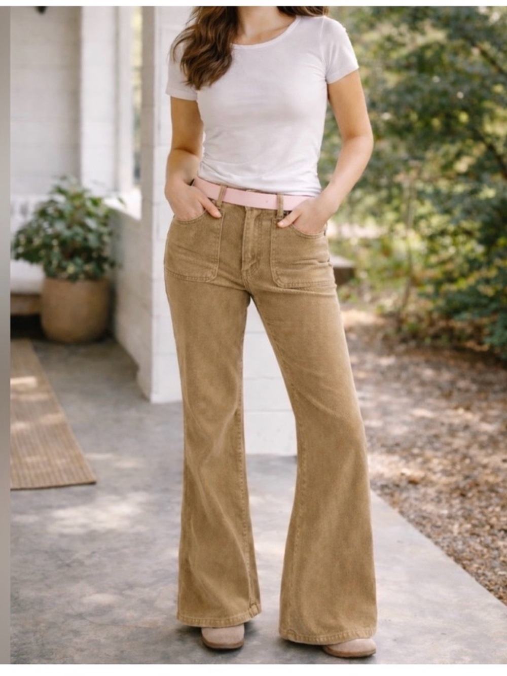 Vintage Y2K Abercrombie Fitch Corduroy Flare Pants Womens 2 Moose Belt Low Rise